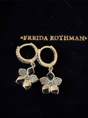 Freida Rothman Silver Flower Hoop Drop Earrings